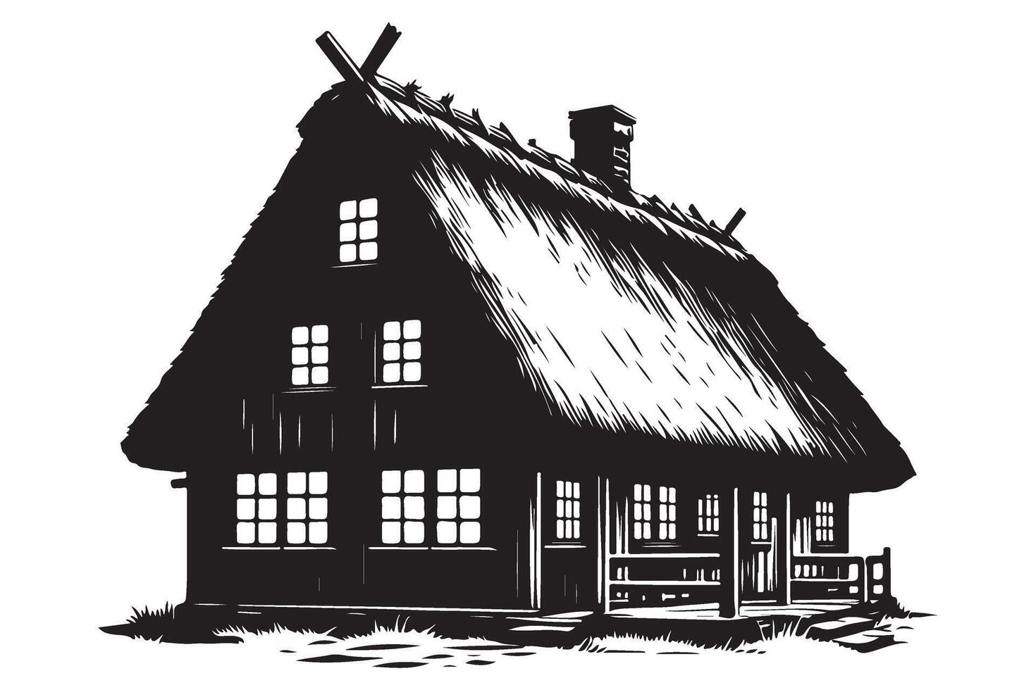 Thatched Roof Cottage Silhouette Symbolizing Countryside Living And Traditional Architecture vector