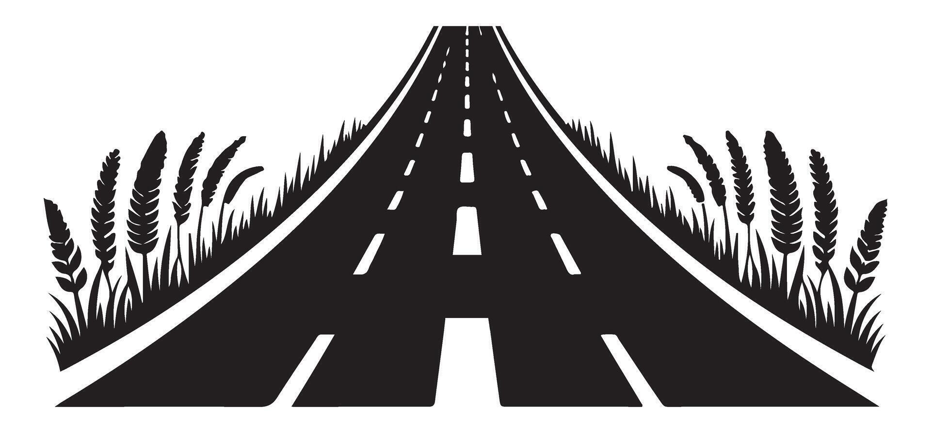 Straight Asphalt Road Silhouette Leading Into The Distance Under Sunny Skies vector