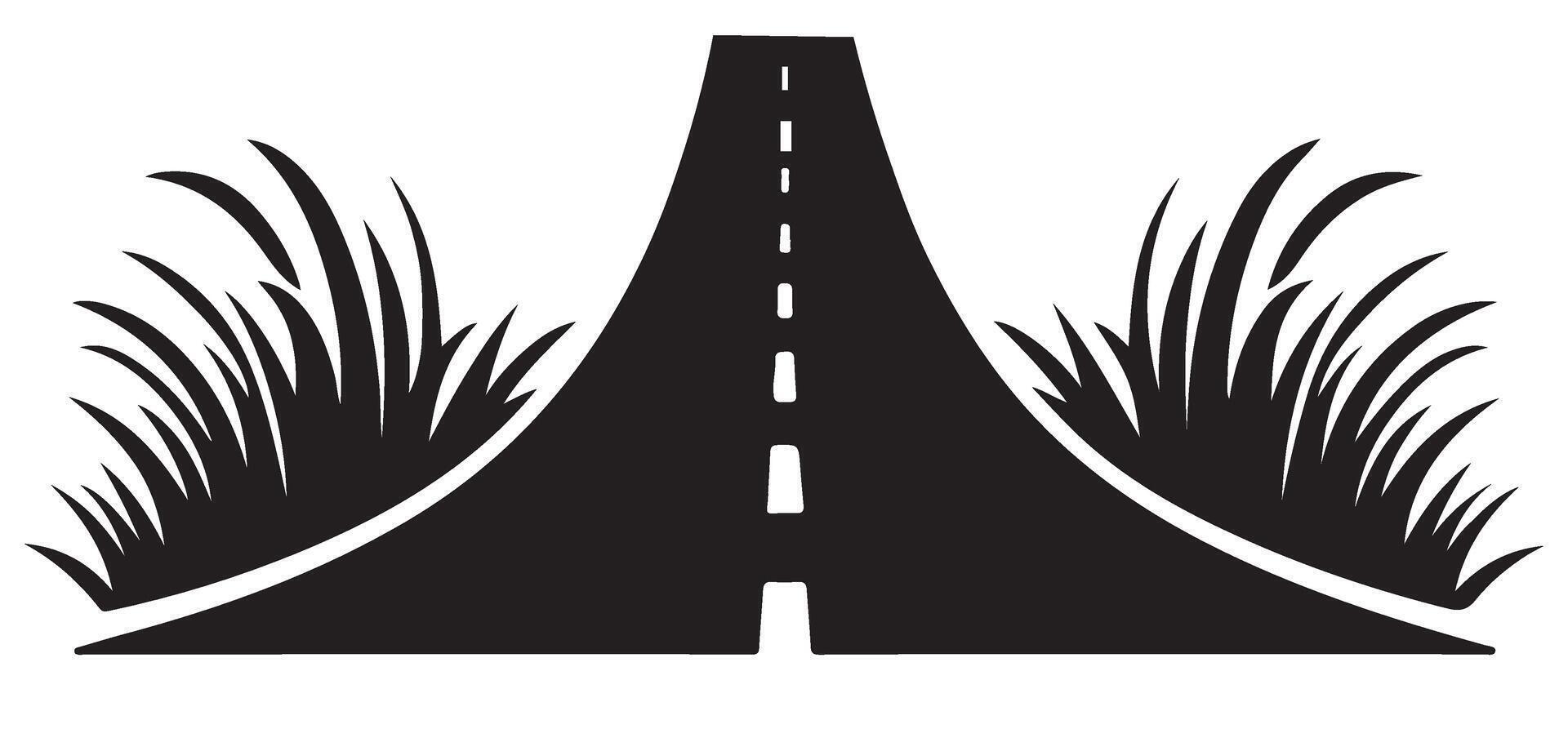 Rural road trip illustration open road leading through grassy fields vector