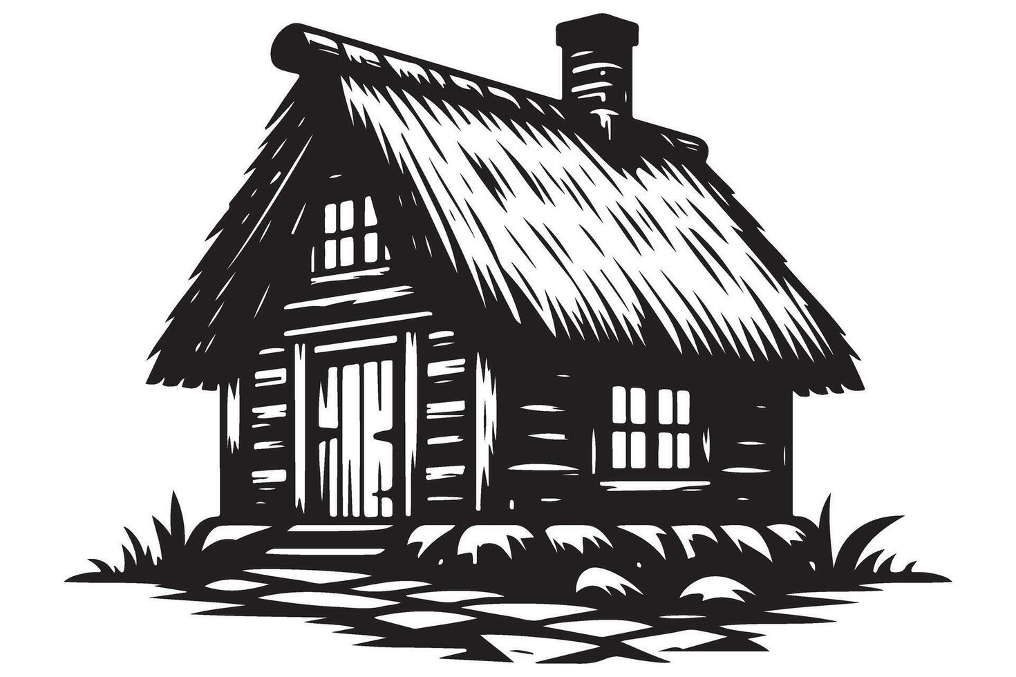 Cozy Log Cabin Silhouette Illustration Black and White Design vector