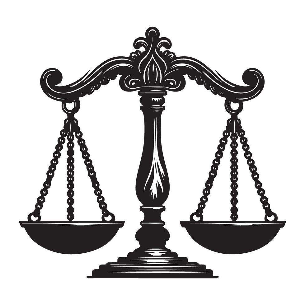 Balanced Scales of Justice Silhouette Law and Order Symbol vector