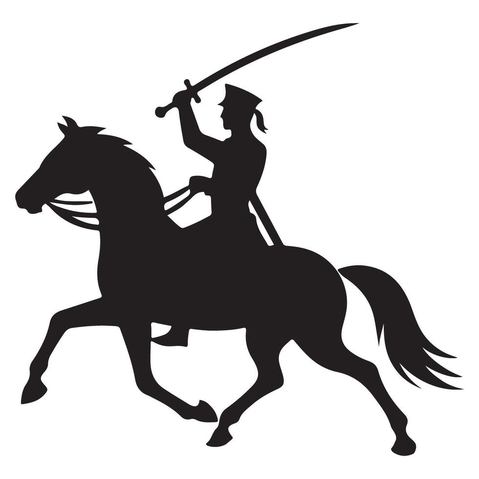 Polish Cavalryman Silhouette On Horseback Wielding Saber In Battle Charge vector