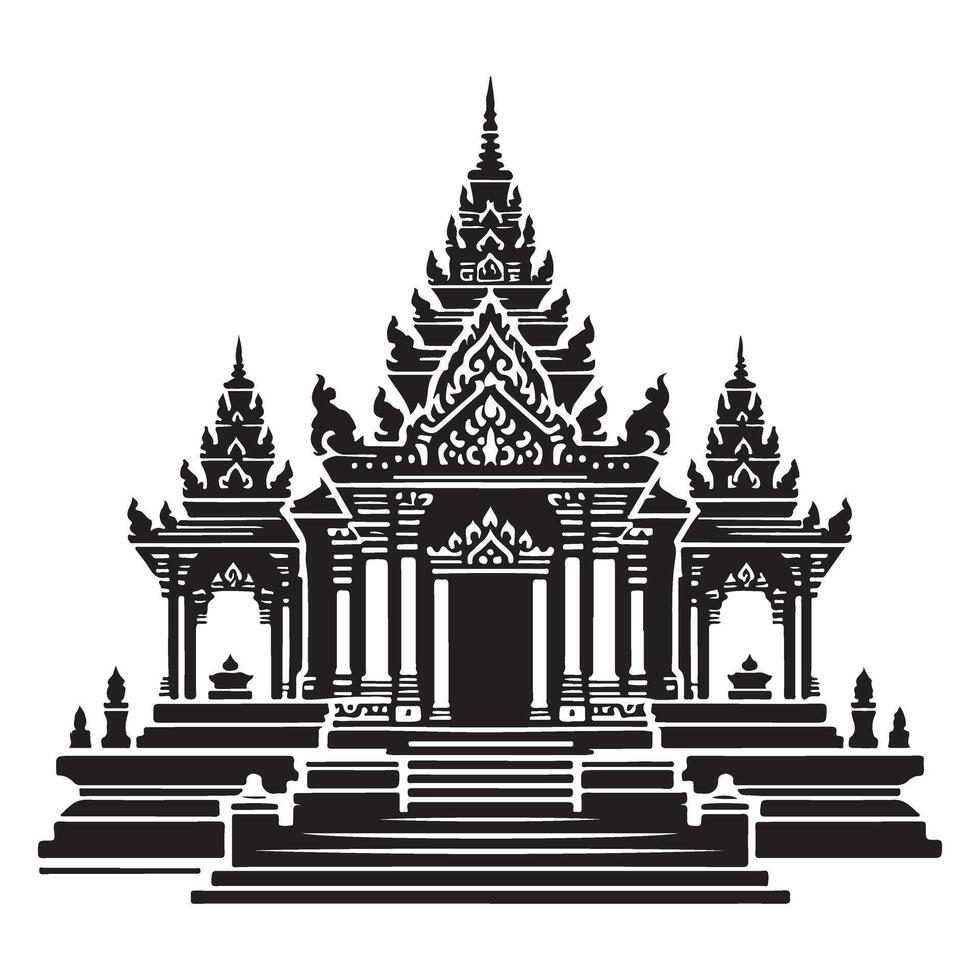 Silhouette Art of Ornate Asian Temple Structure vector