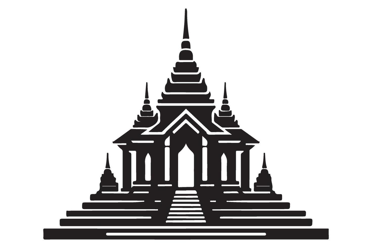 Intricate Asian Temple Silhouette Illustration for Cultural Designs vector