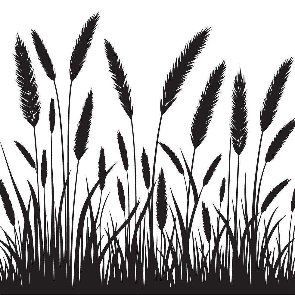 Dense Grass and Wildflowers Silhouette Illustration Background vector