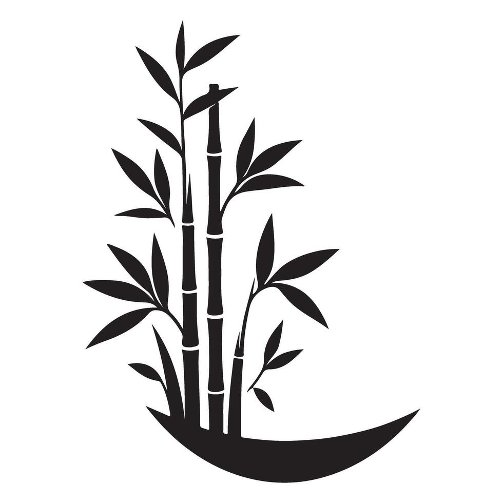 Serene Bamboo Stalks Silhouette Illustration With Leaves and Curve vector
