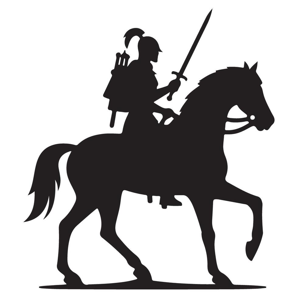 Silhouette of Winged Hussar Riding a Horse with Sword Illustration vector