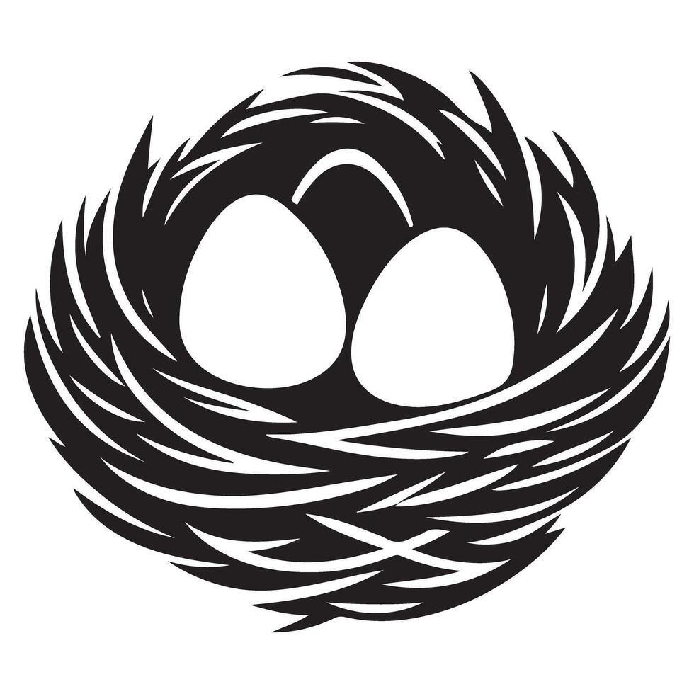 Bird nest with eggs silhouette art for nature conservation vector