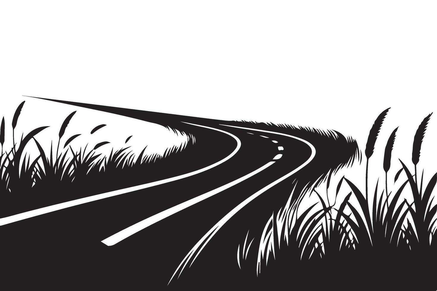 Winding Road Silhouette Through Grassy Field Representing Scenic Route Adventure vector