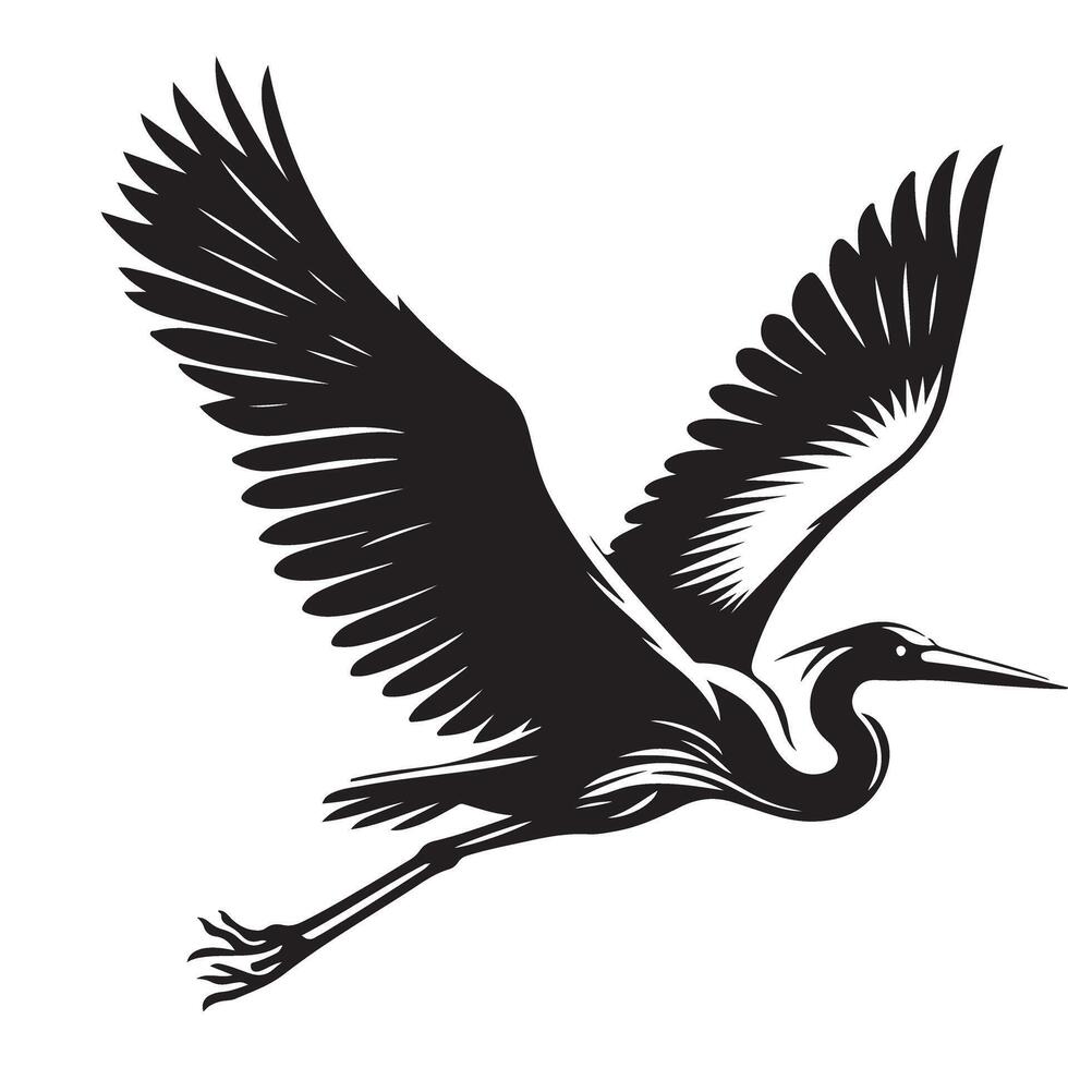 Majestic Heron in Flight A Striking Silhouette Illustration for Design vector