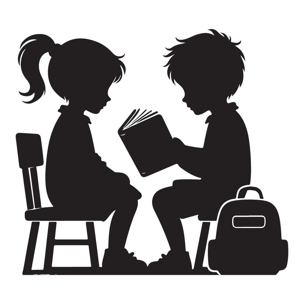 Children Reading Silhouette Education and Learning Illustration vector