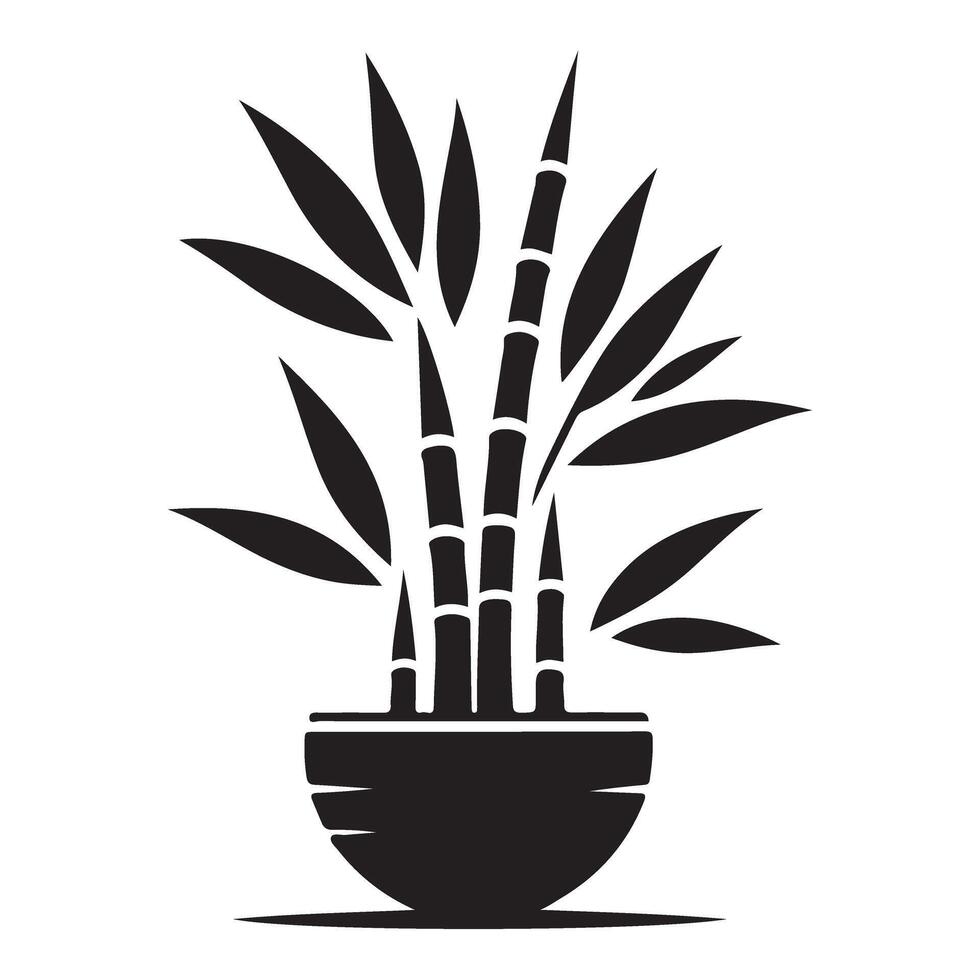 Bamboo Plant Silhouette in Pot Illustration for Garden Decor vector