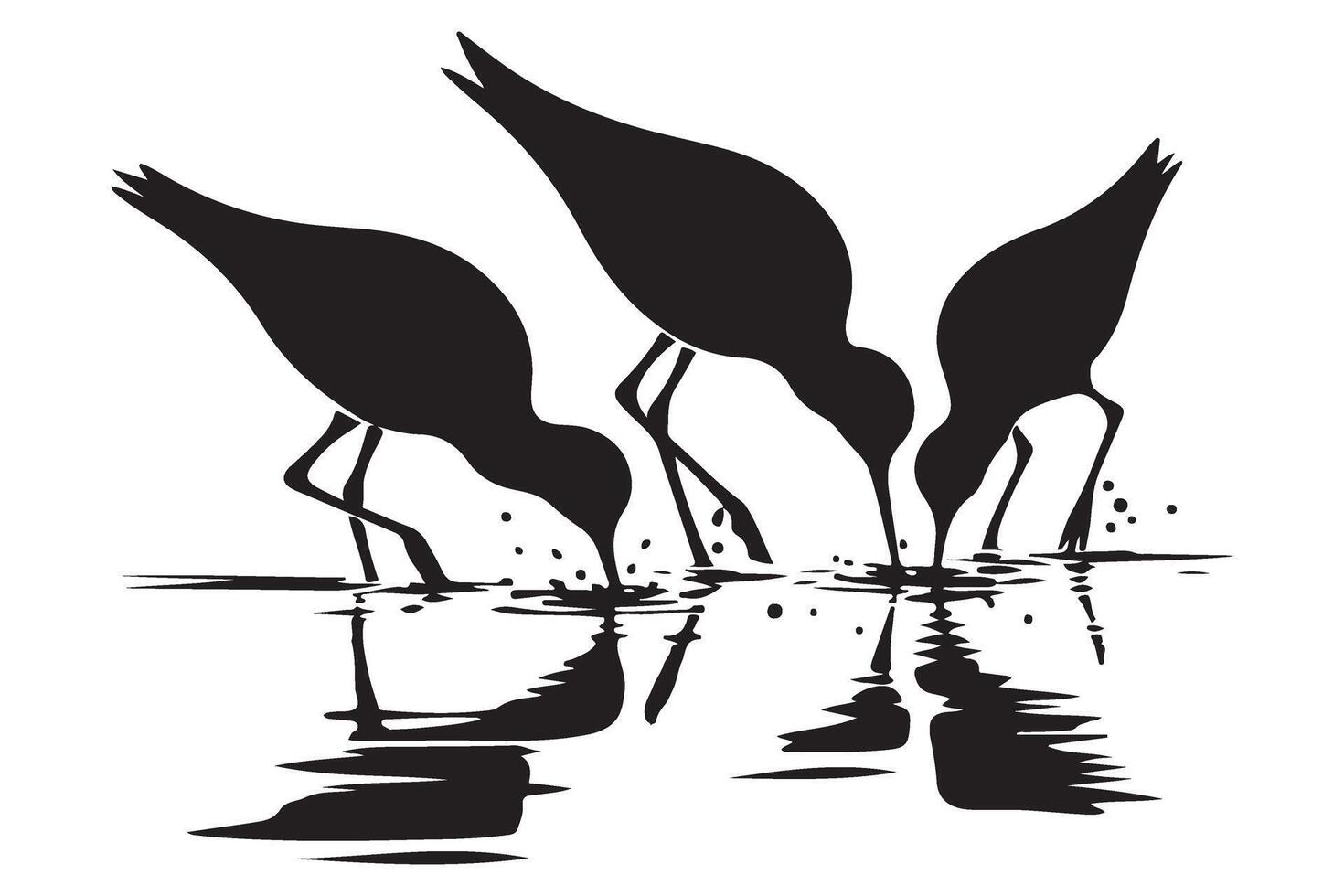 Birds drinking water silhouette illustration wildlife and nature vector
