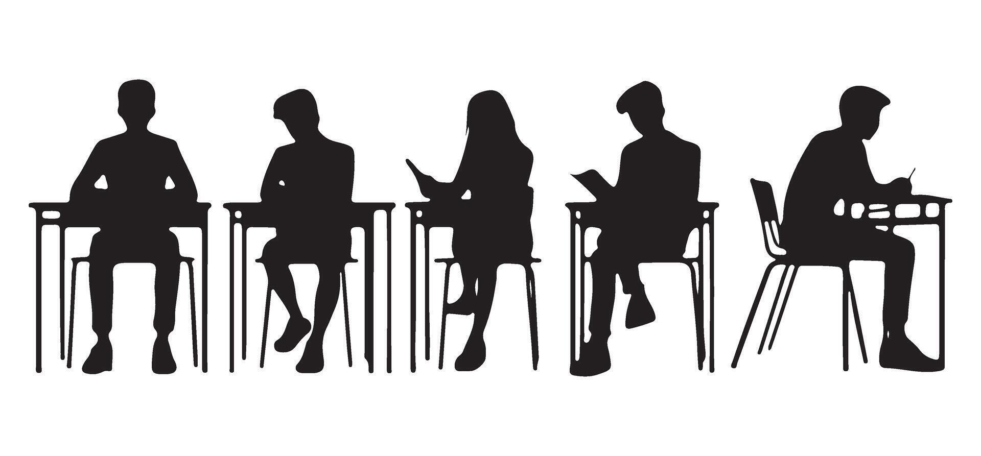 Students in Exam Hall A Silhouette Illustration of Academic Scene vector