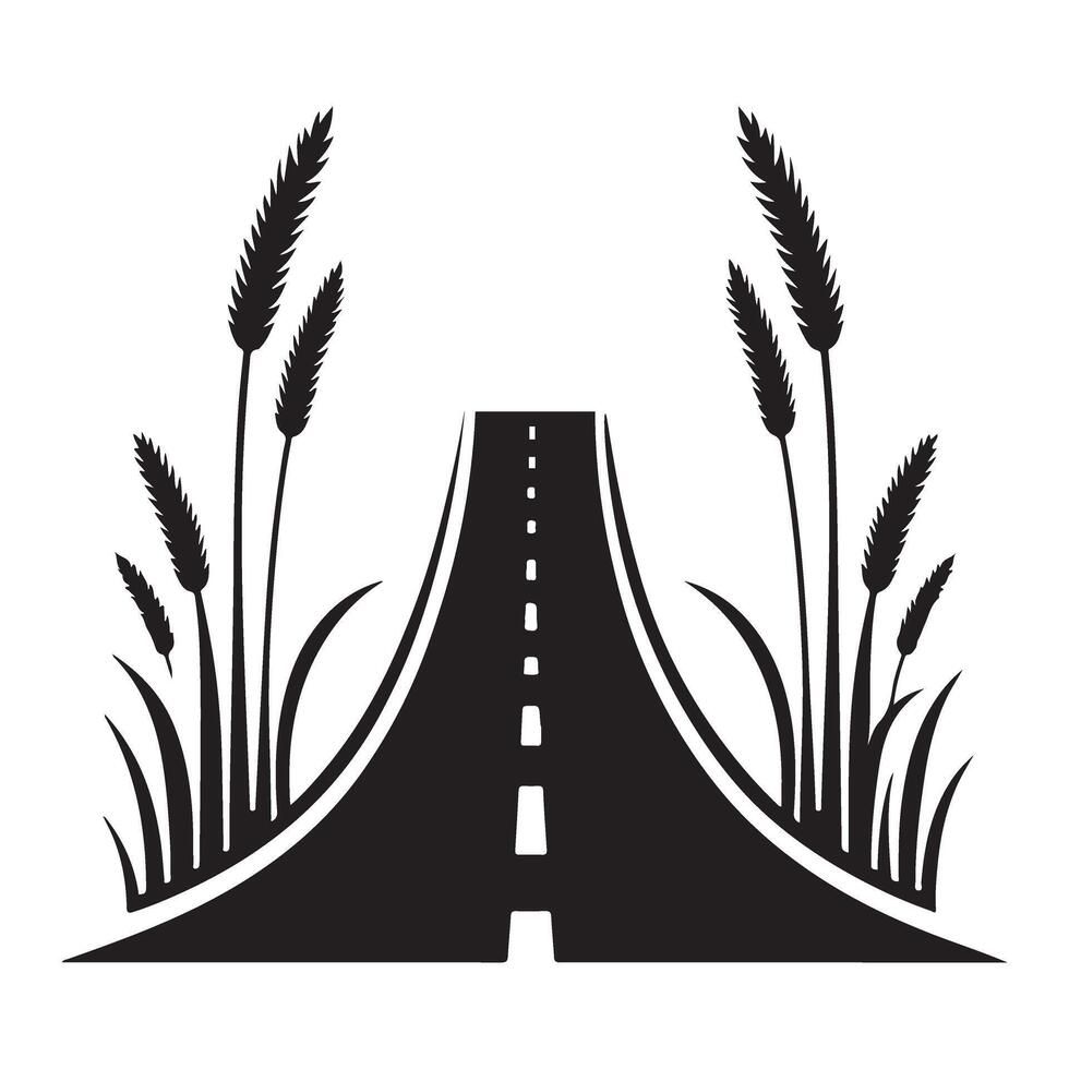 Road with Tall Grass Black and White Illustration vector