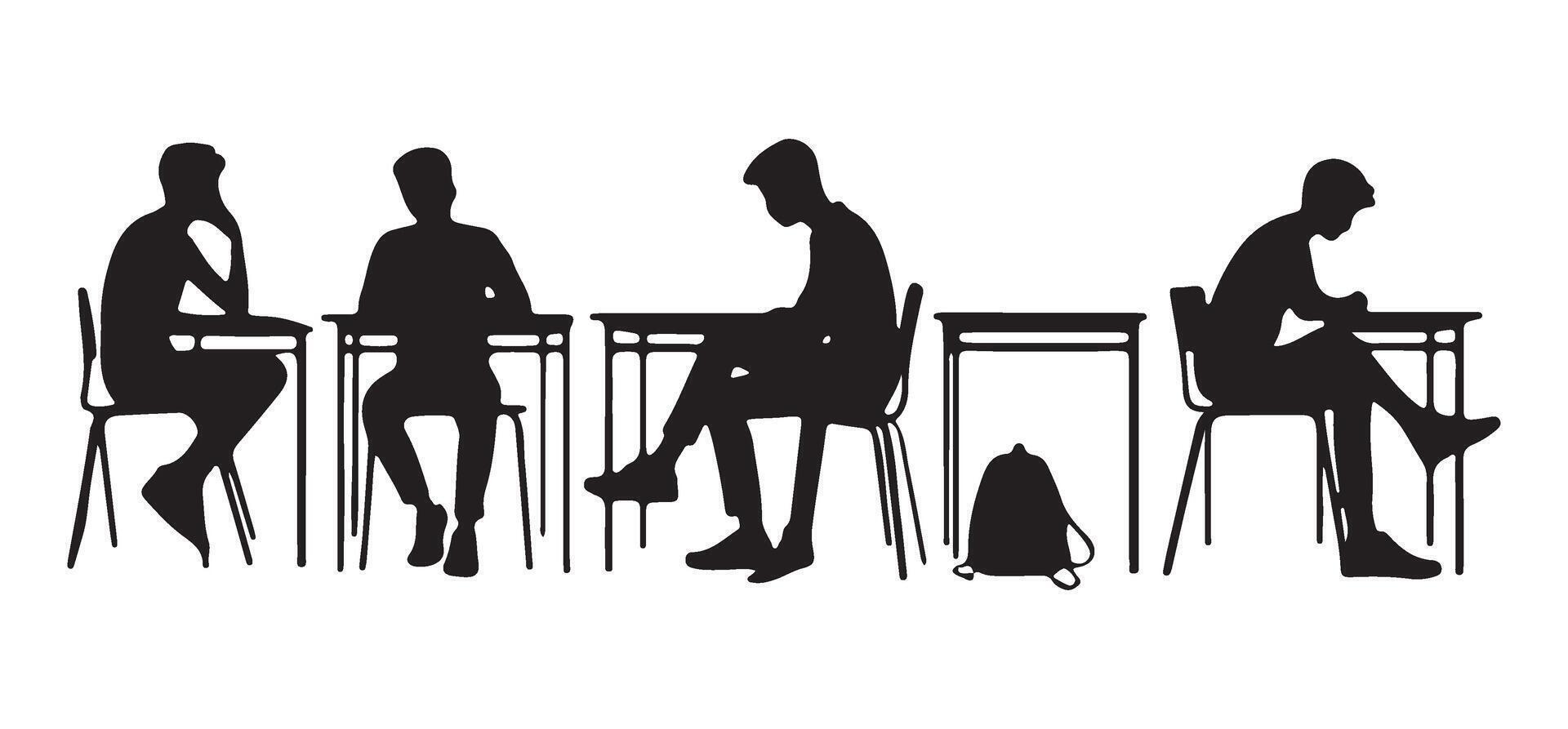 Silhouette Students Illustration Engaged in Studying Classroom Setting Graphic vector