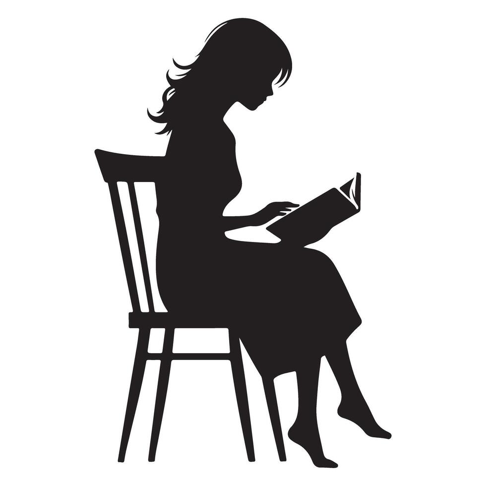 Elegant Woman Reading Silhouette Illustration for Literary Inspired Projects vector