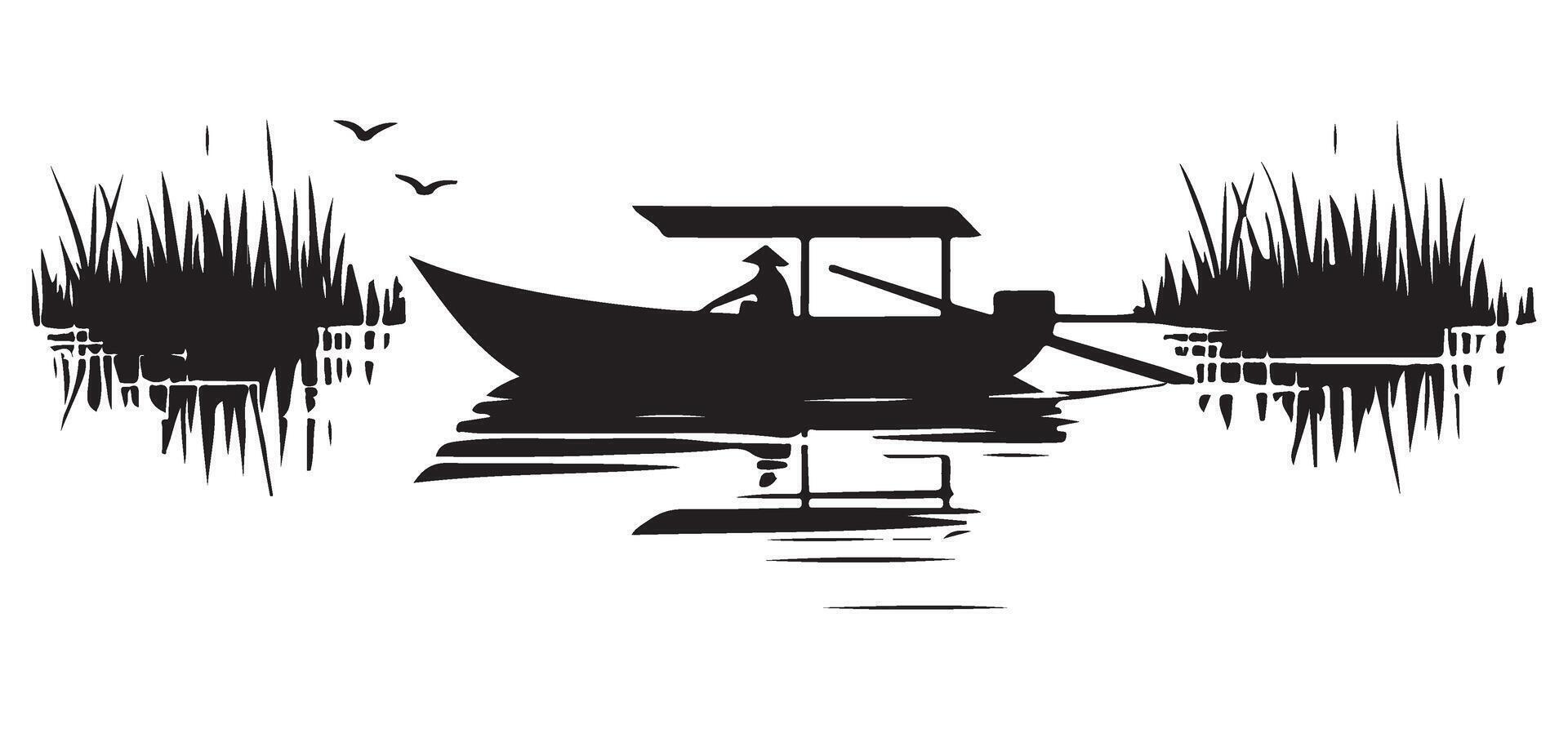 Scenic Boat Silhouette on Water for Tranquil Designs vector