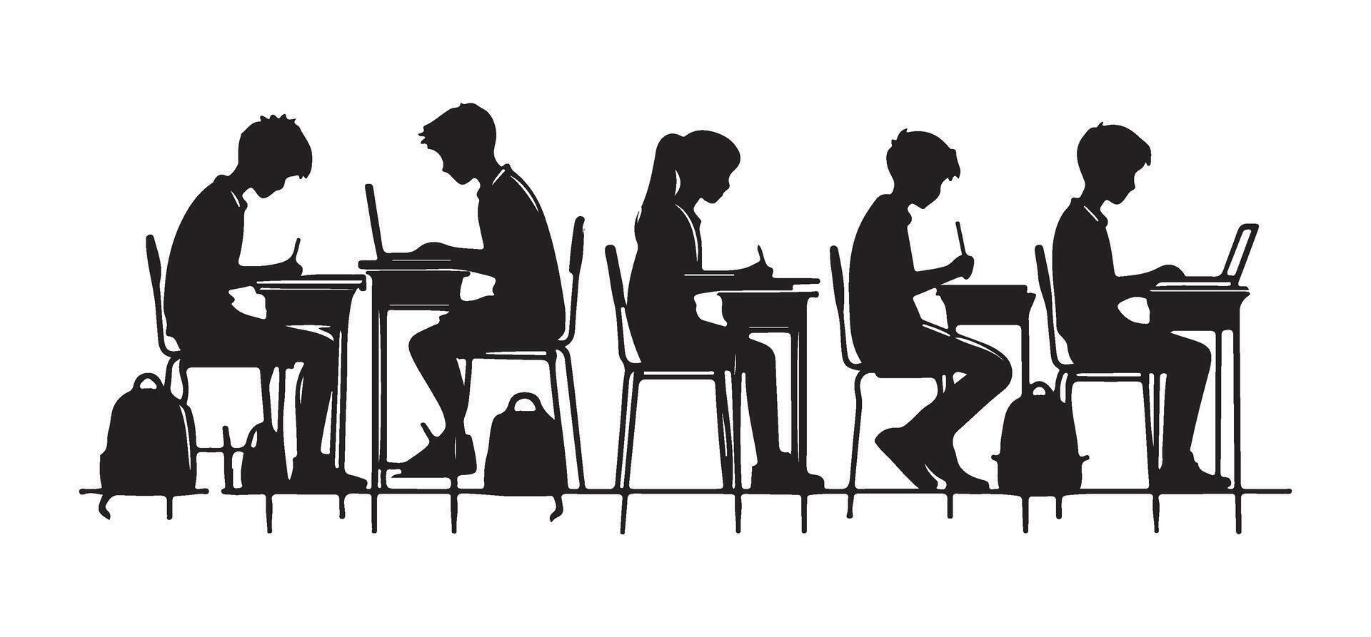 Students in classroom silhouette illustration for education background theme vector
