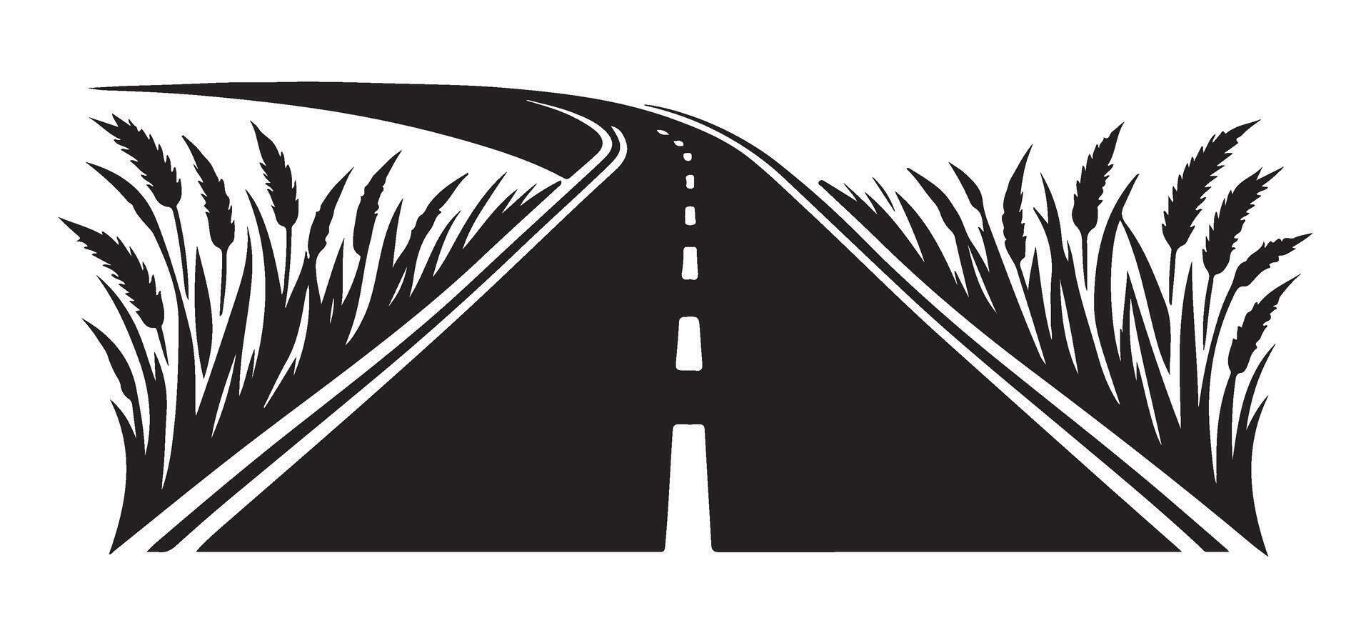 Rural Road Silhouette Illustration Winding Through Grassy Landscape Scenery vector