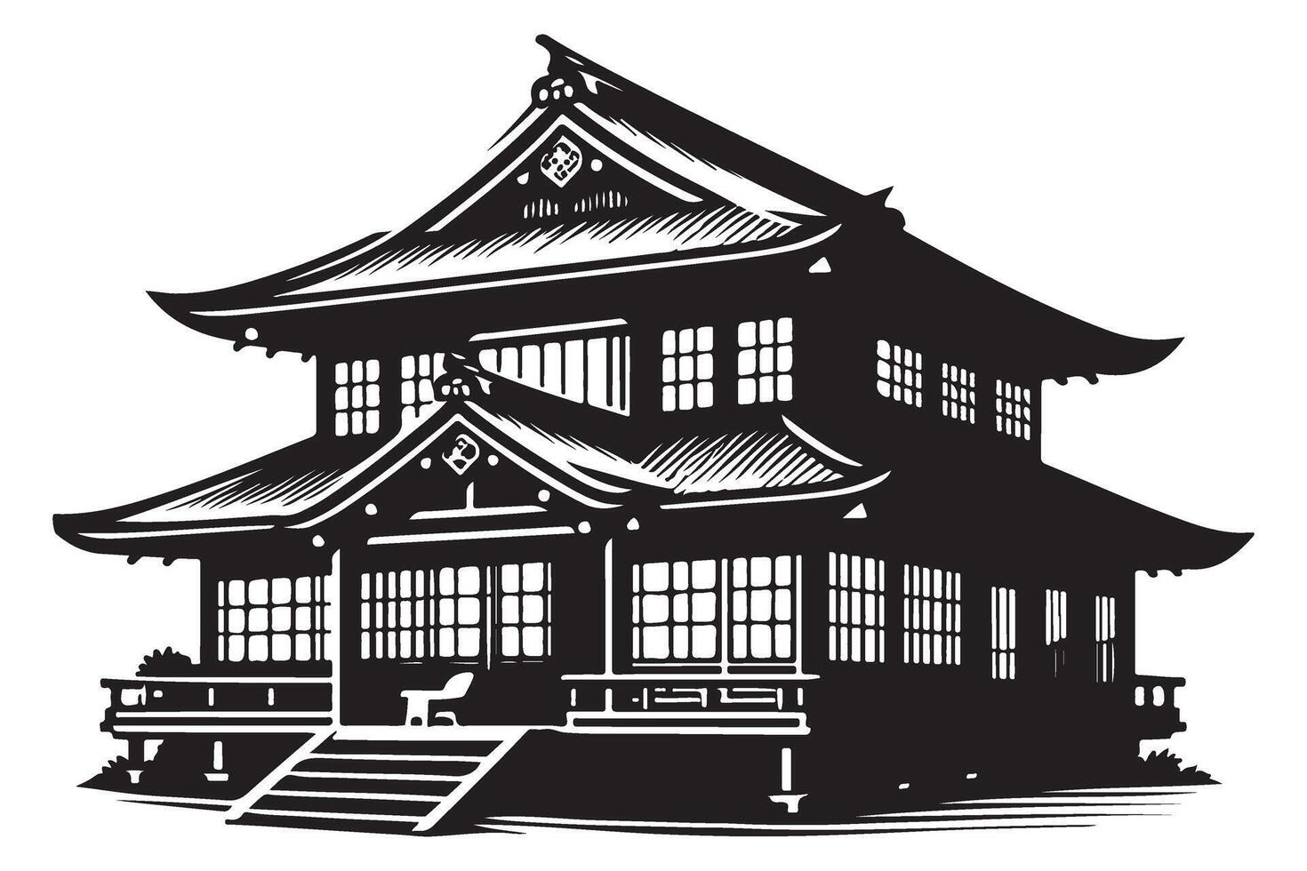 Asian Style House Building Silhouette Design Template vector