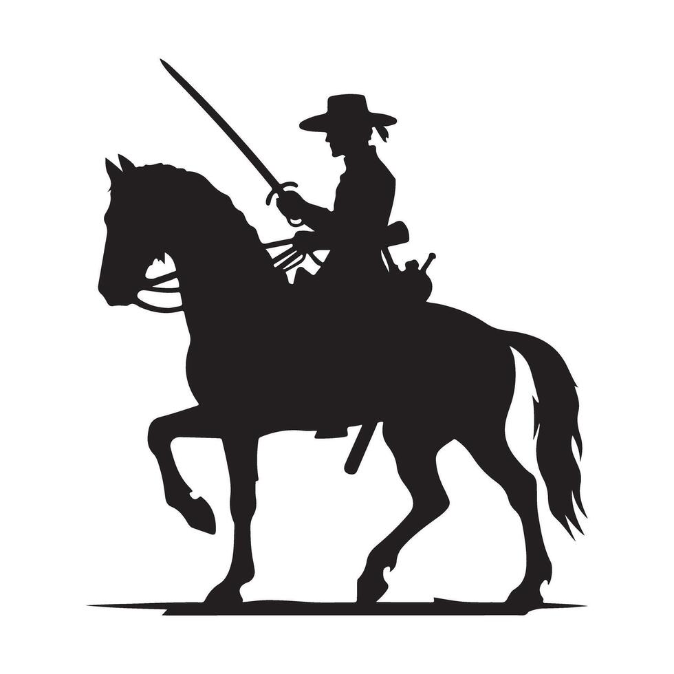 Cavalier with Sword Silhouette Illustration on Horseback Art vector