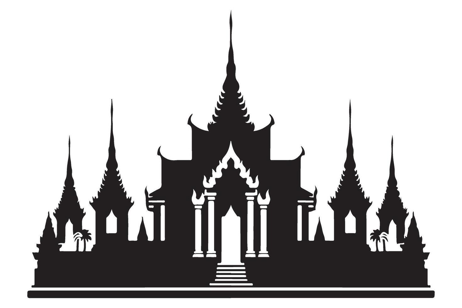 Thai Temple Silhouette Art Illustration Spiritual Landmark Design vector