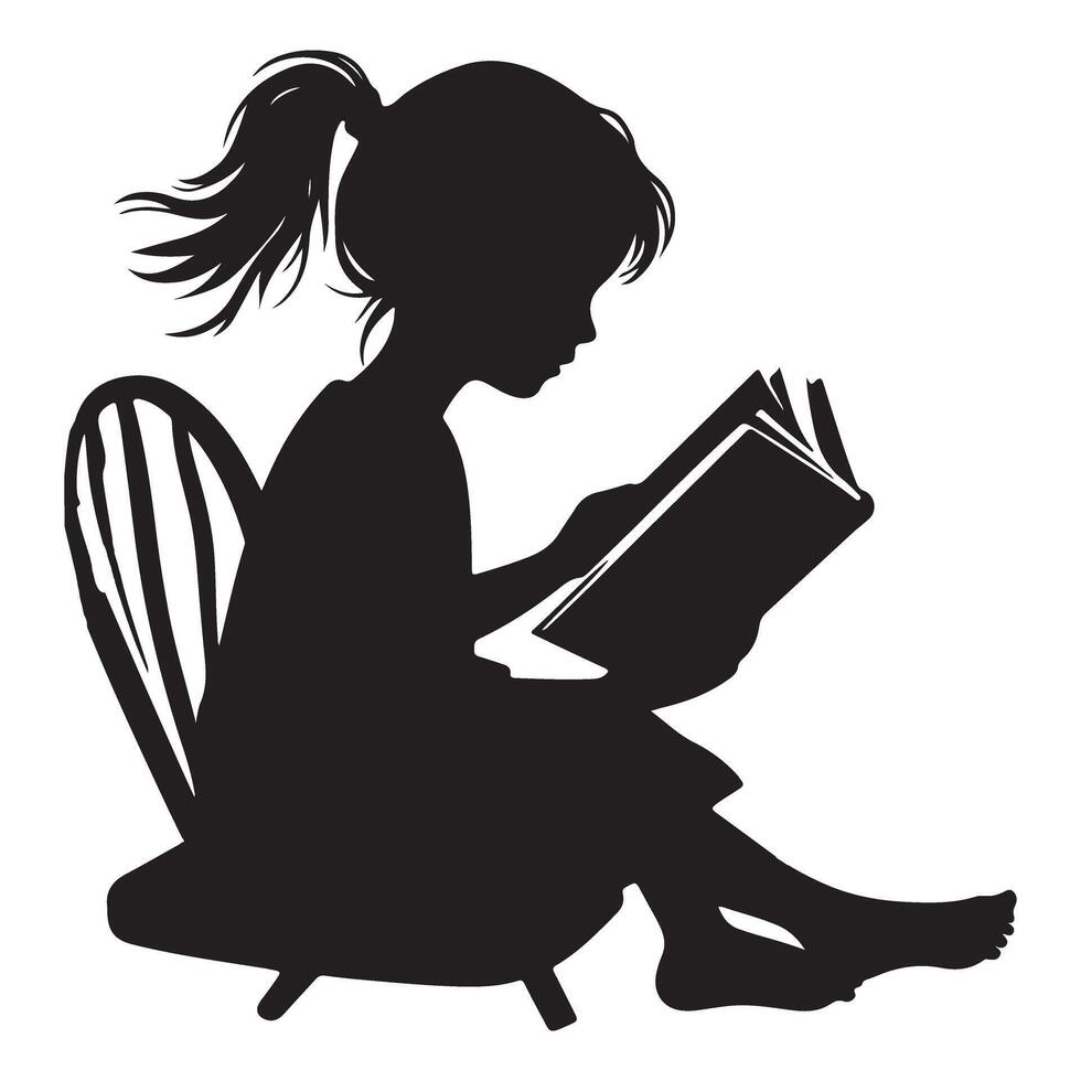 Enchanting Little Girl Reading Silhouette Lost in a Book Illustration vector
