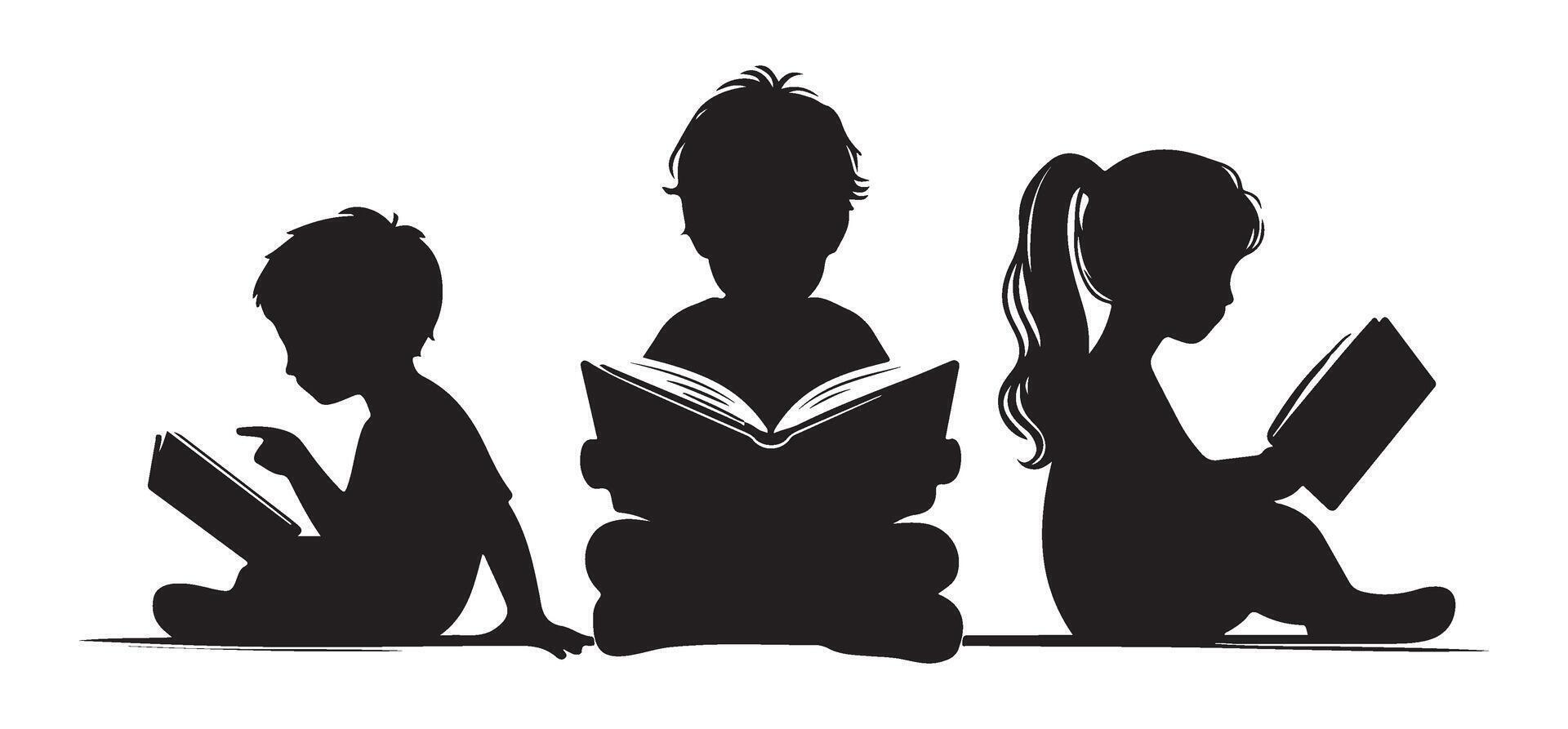 Inspiring Children's Illustration Silhouette Reading Books Encouraging Education and Growth vector