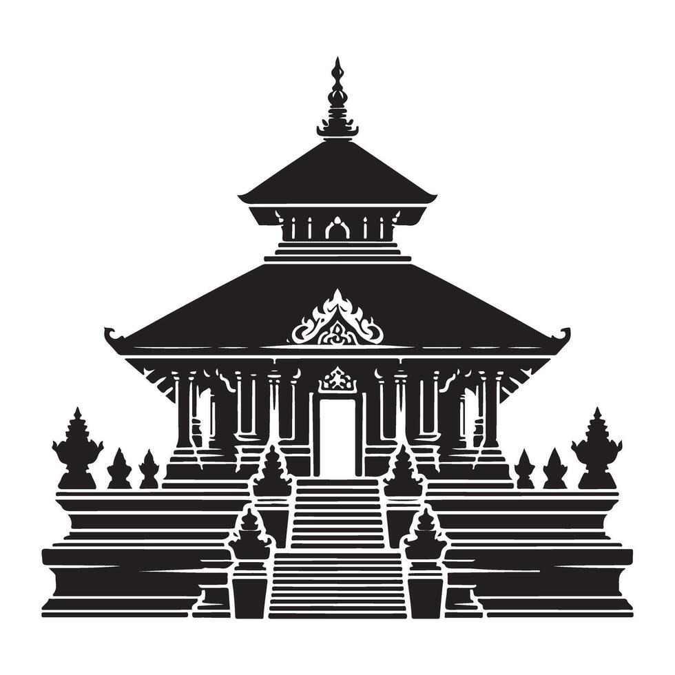 Detailed temple architecture silhouette for cultural heritage promotion vector