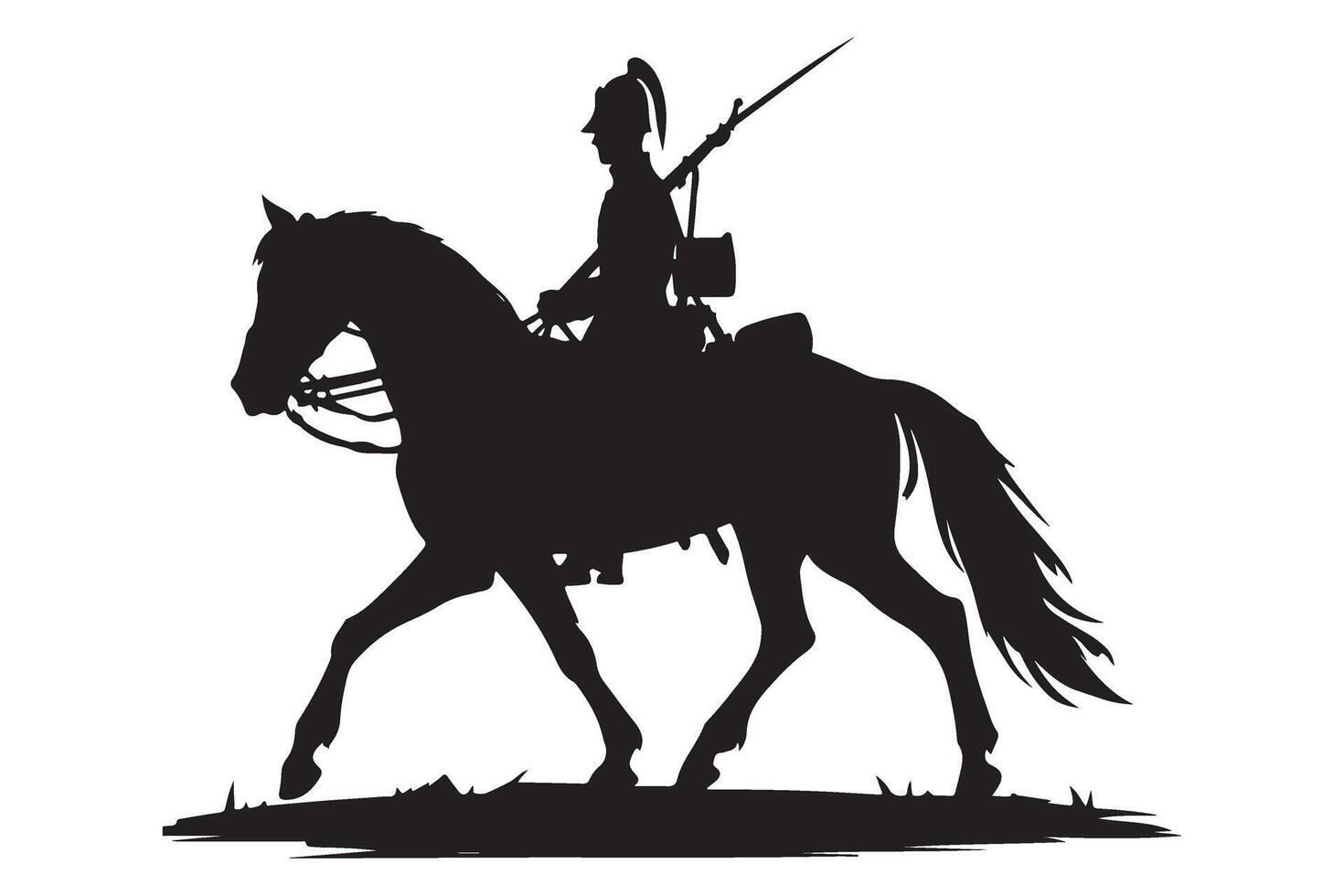 Dramatic Silhouette of Polish Uhlan Cavalryman Riding Horse Art vector