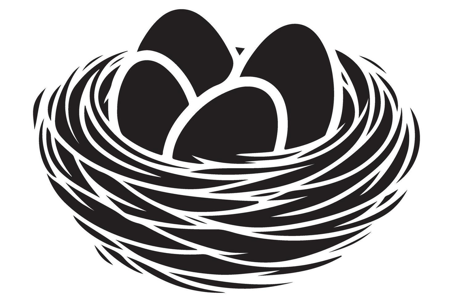 Birds Nest Silhouette Holding Four Eggs Symbolizing Family and New Life vector