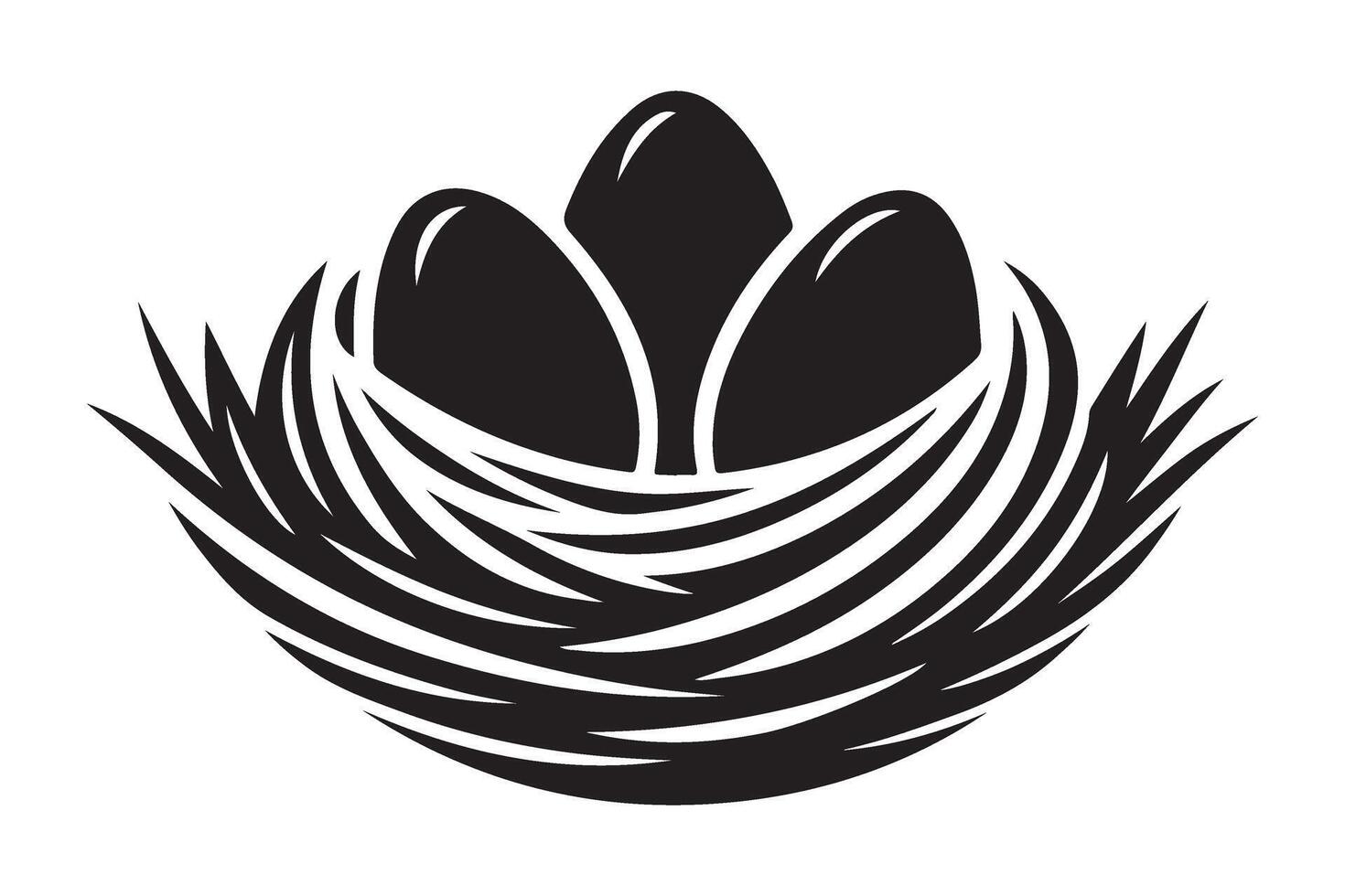 Simple Silhouette of Bird Nest with Three Eggs Inside vector