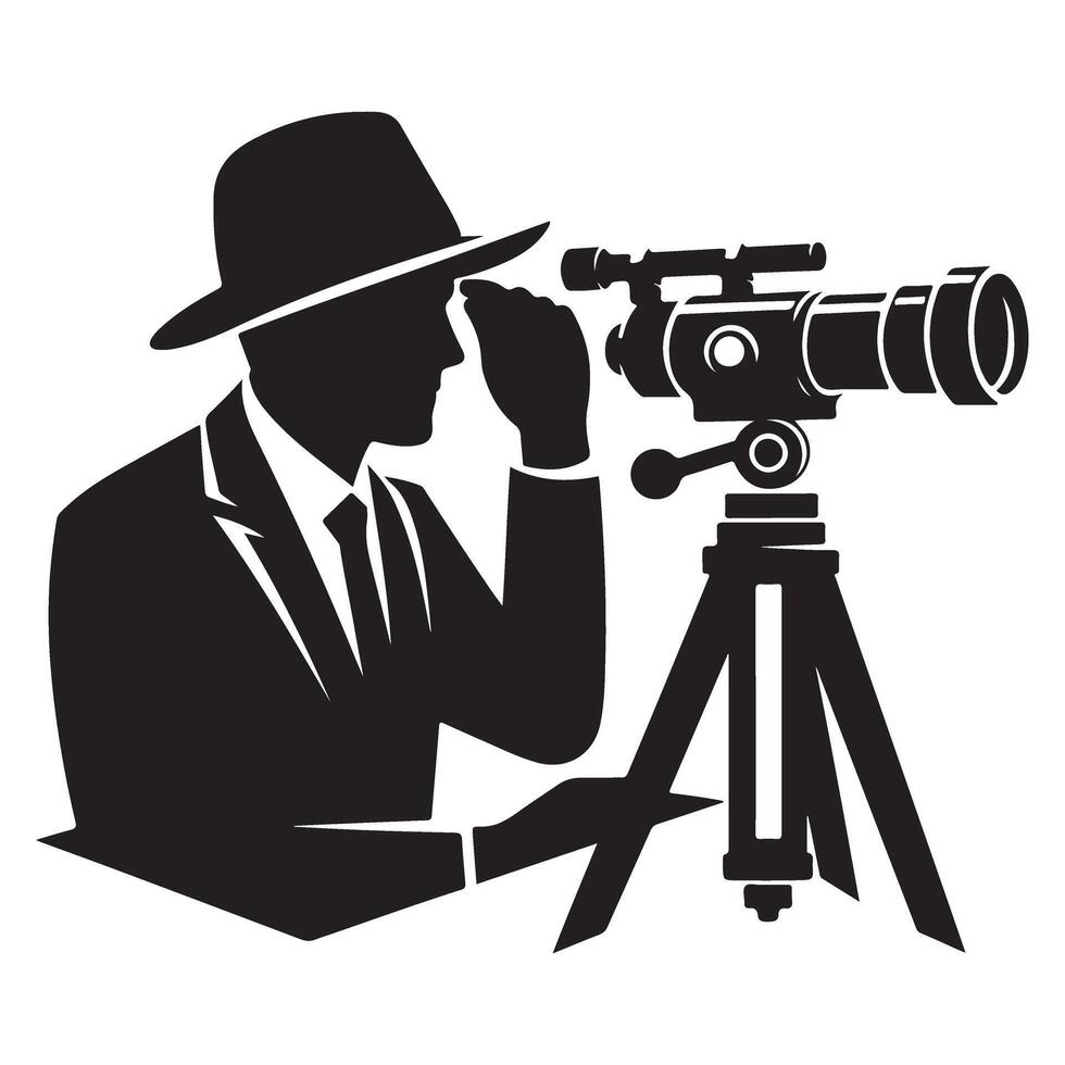 Spy Silhouette Illustration Using Telescope Investigation and Surveillance Concepts vector