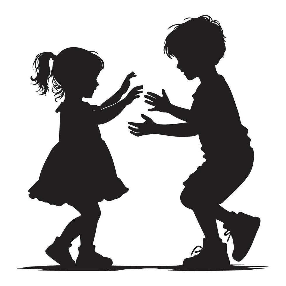 Silhouette Children Playing Illustration Happy Joyful Moments vector