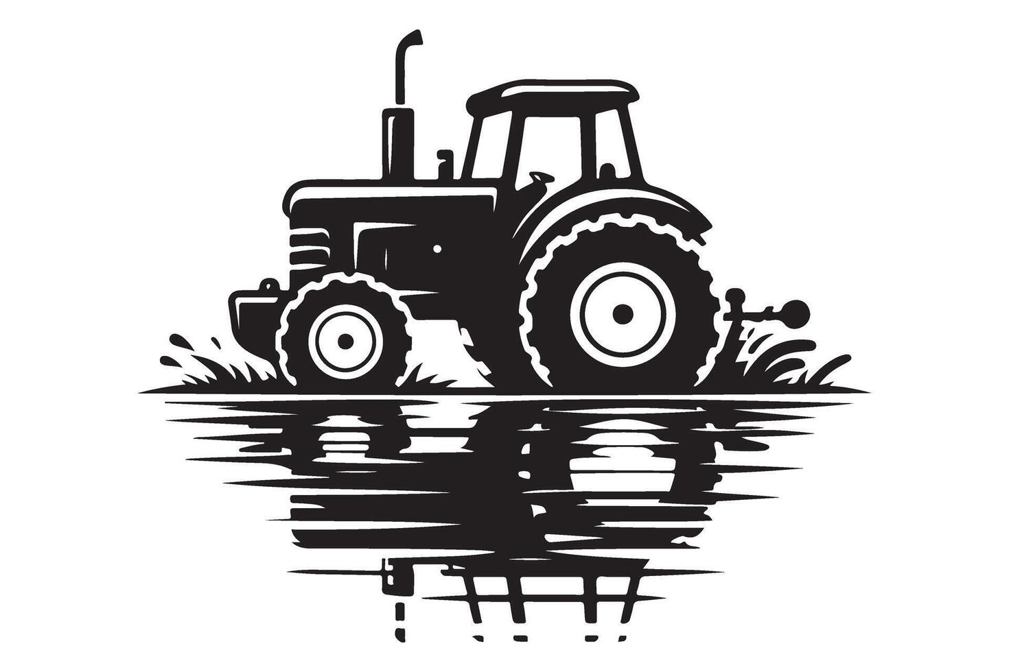 Silhouette Tractor Reflection Illustration Farm Equipment Design Art vector