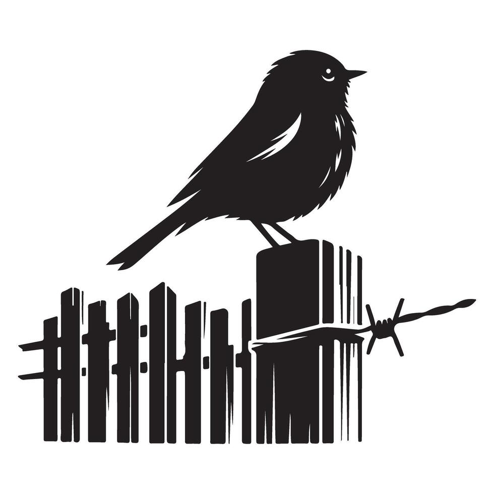 Bird on Fence Silhouette Illustration Wildlife Nature Design vector