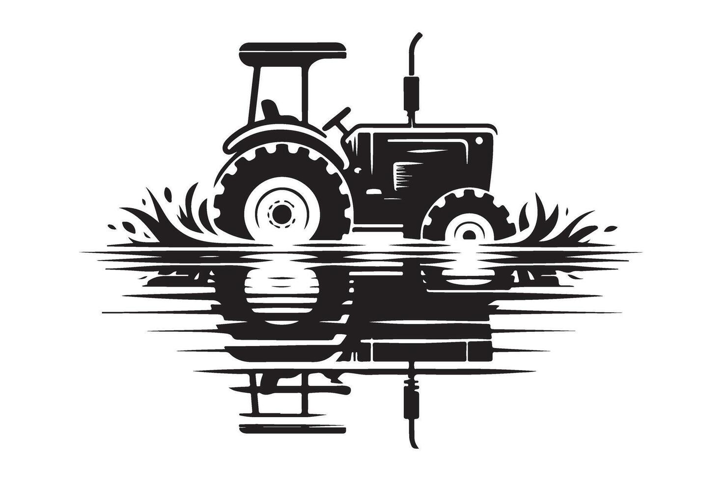Silhouette Tractor Reflection Water Illustration Graphic Art vector