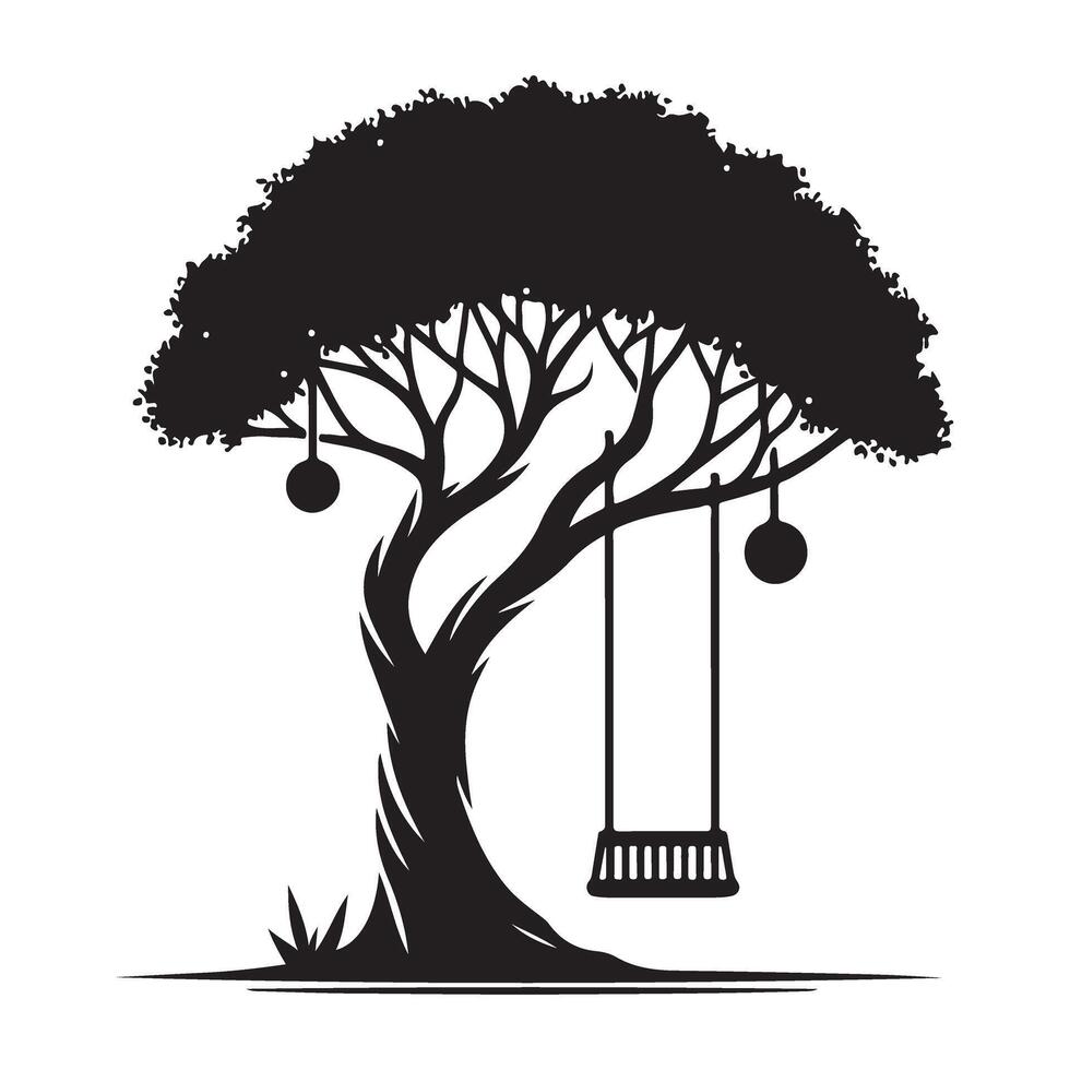 Enchanting Silhouette Tree Swing Illustration for Nature Lovers vector