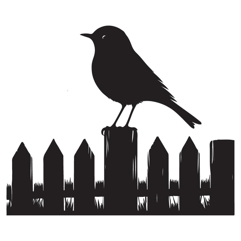 Charming Bird On Fence Silhouette Artwork With Nature Element vector