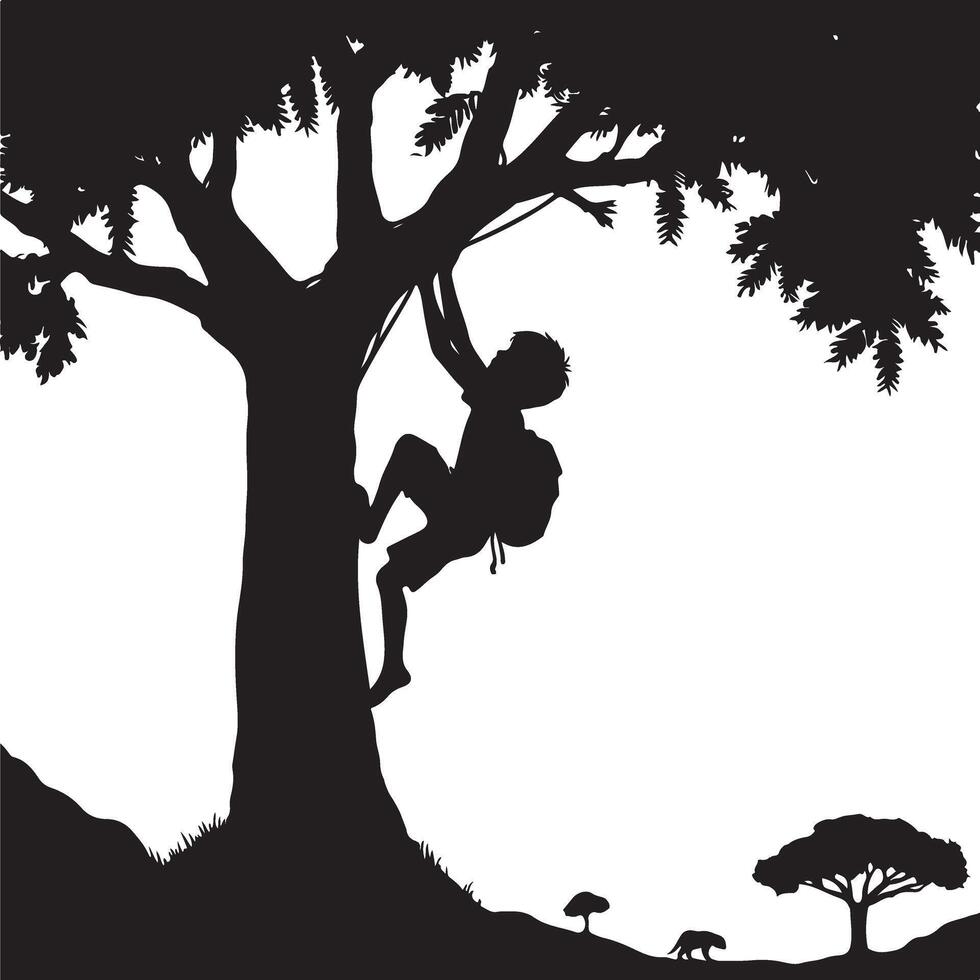 Adventure Silhouette Child Climbing a Tree Engaging with nature vector