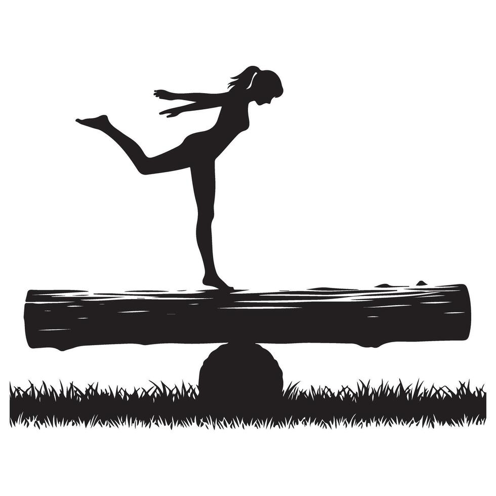 Silhouette Balance Beam Gymnastics Performance Determination and Skill Exercise vector