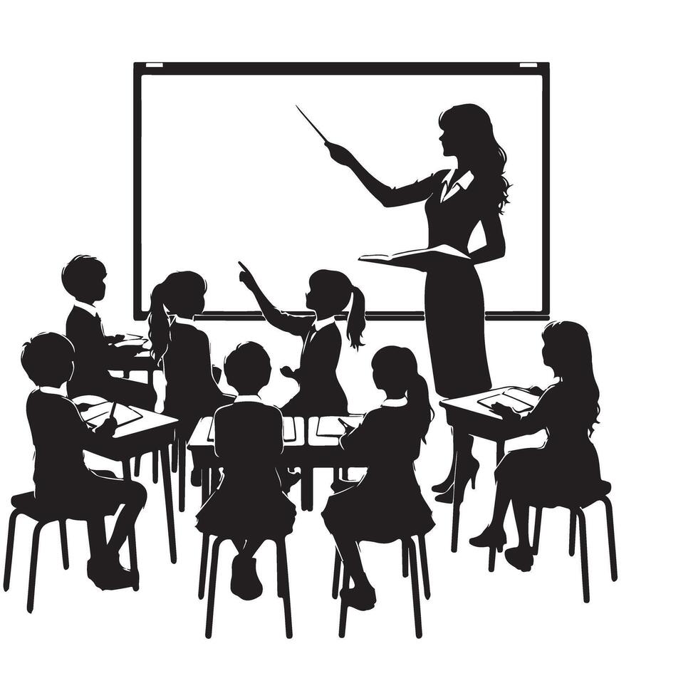 Classroom Education Silhouette Teacher Teaching Students Illustration vector