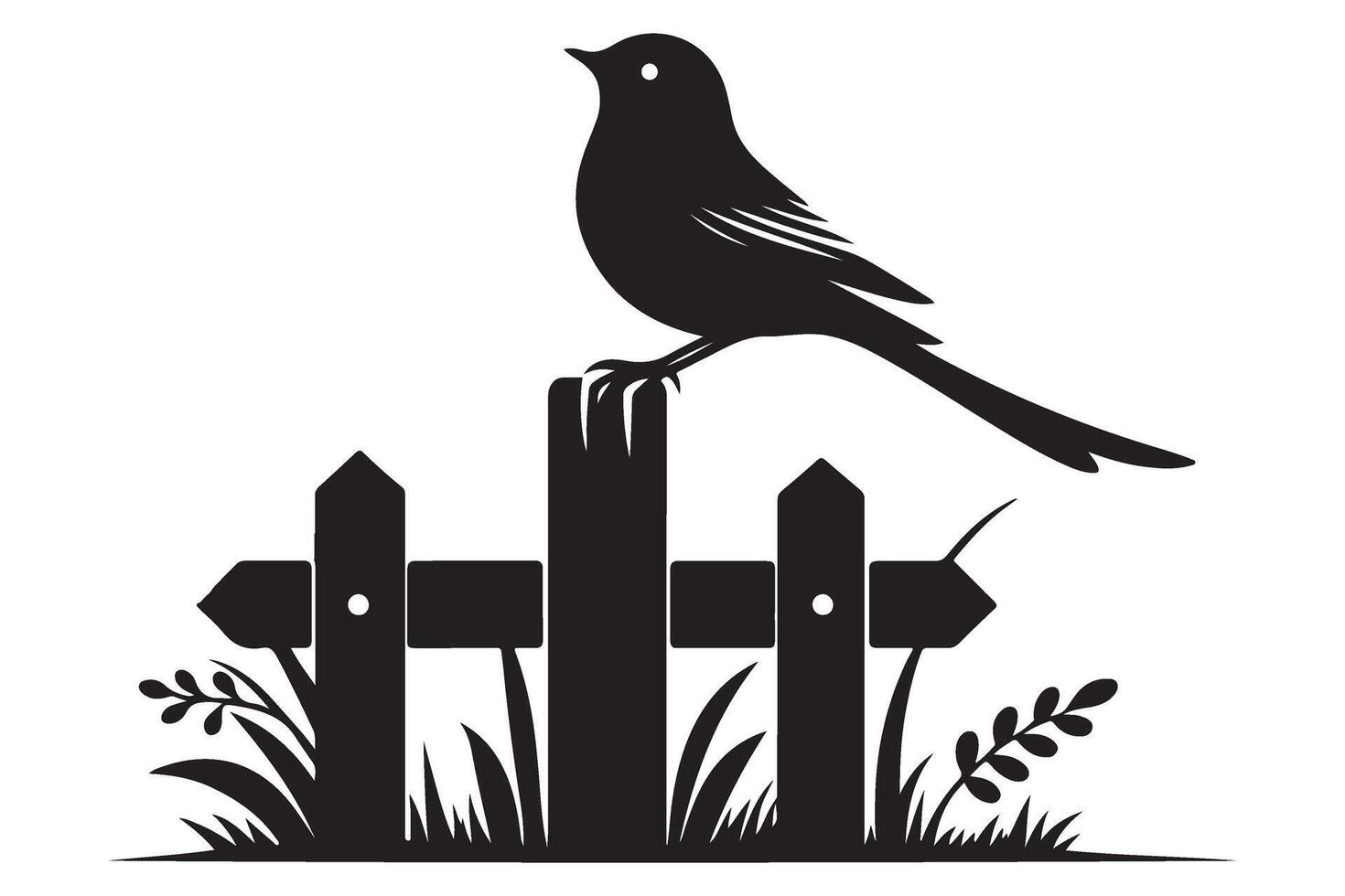 Silhouette of a Bird on Fence Post Illustration vector