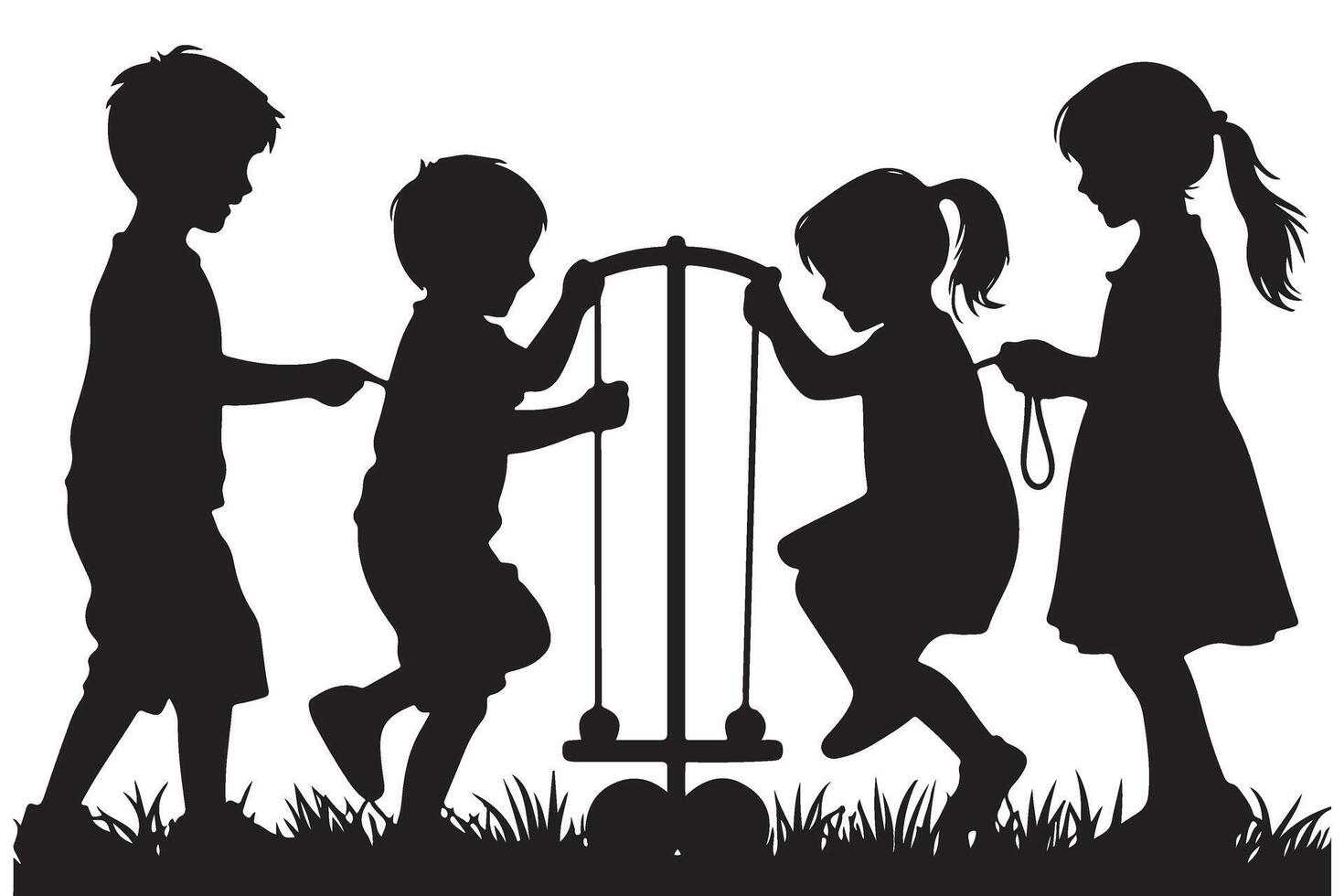 Silhouette of Children Playing on Seesaw Playground vector