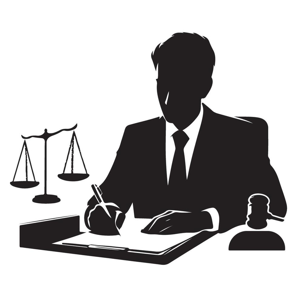 Silhouette of Attorney at Law Working at Desk Justice Concept vector