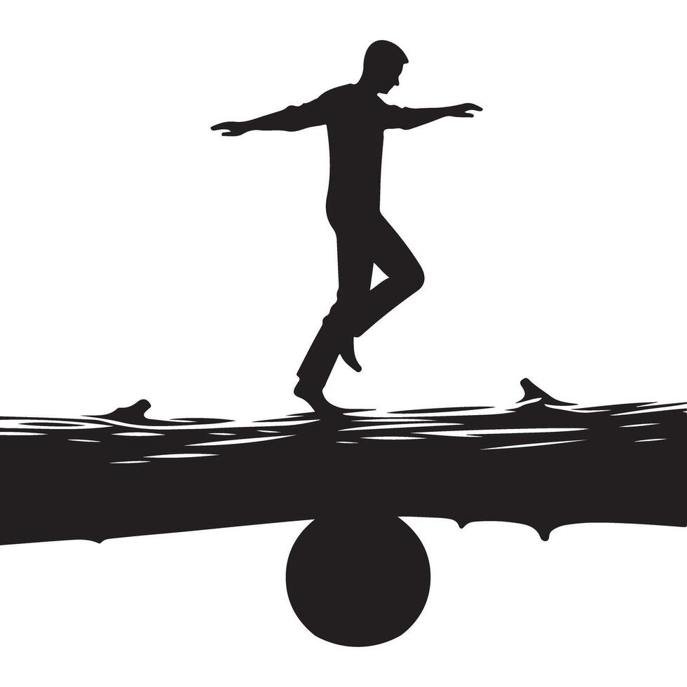 Balancing Silhouette Man on Log Balancing Business Stability vector