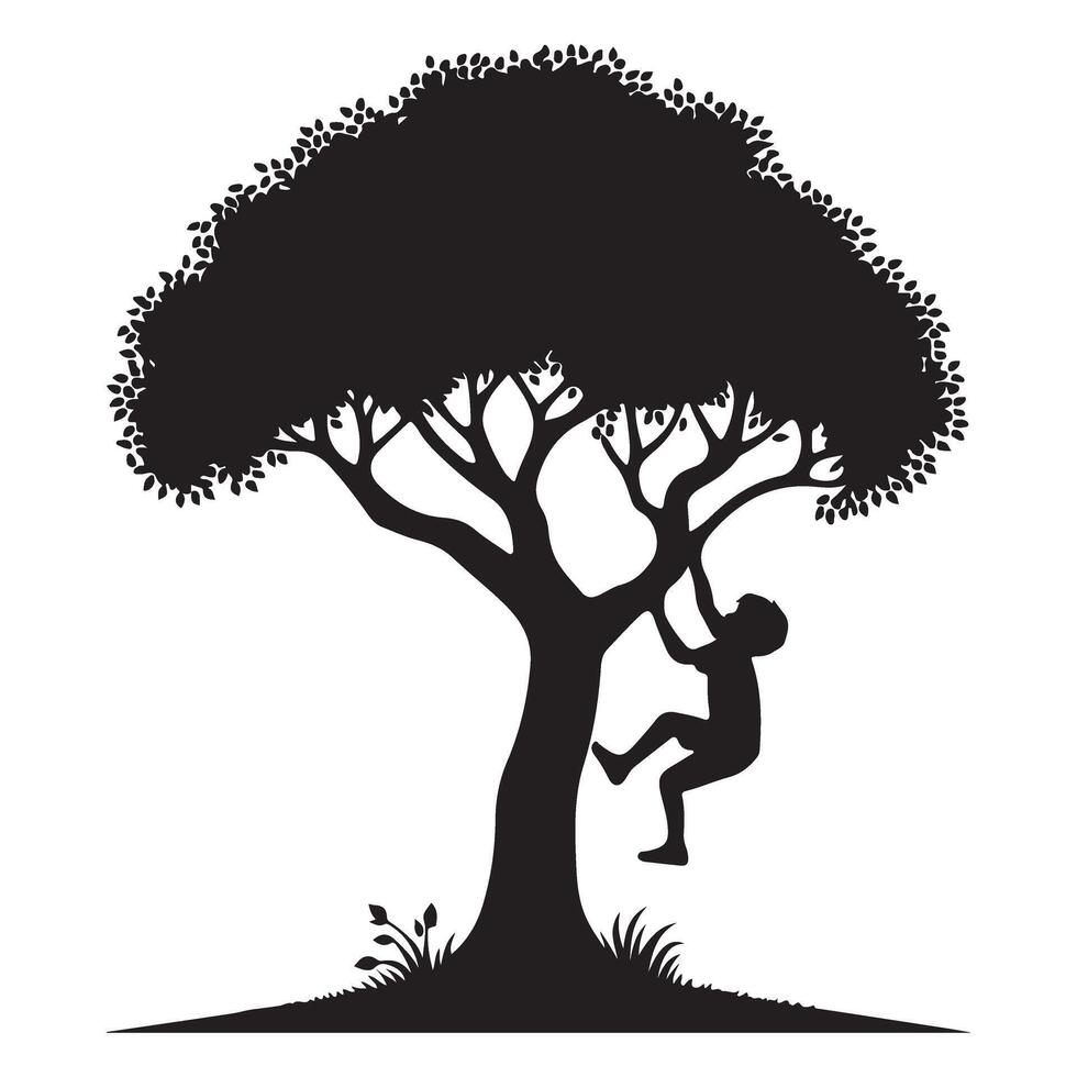 Child Climbing Tree Silhouette Illustration Nature and Childhood Adventures vector