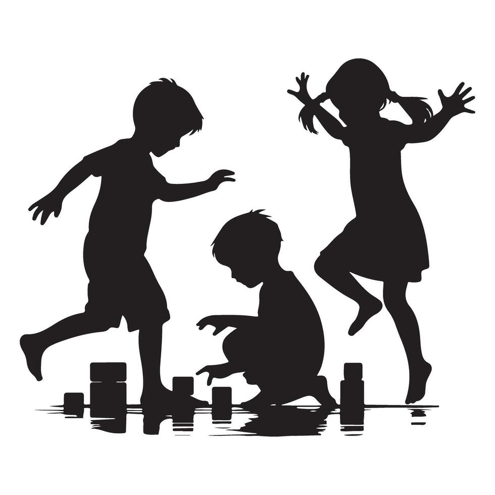 Children Playing Silhouette Fun Childhood Activity Graphic vector