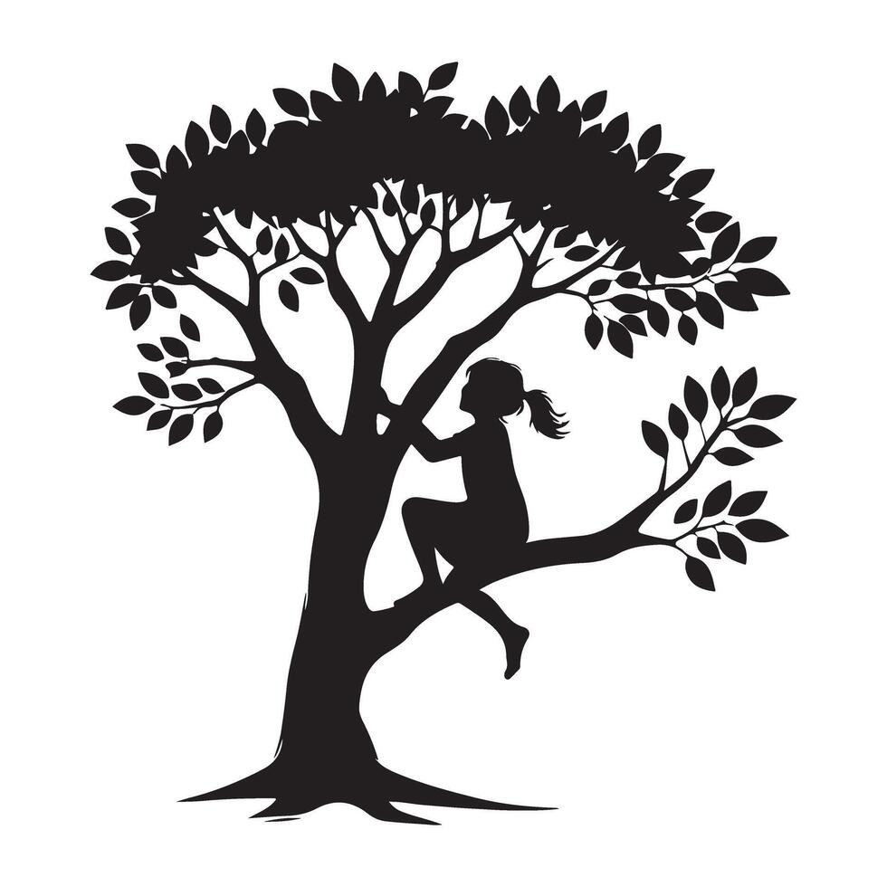 Silhouette Child Climbing a Tree Illustration Playful Adventure vector